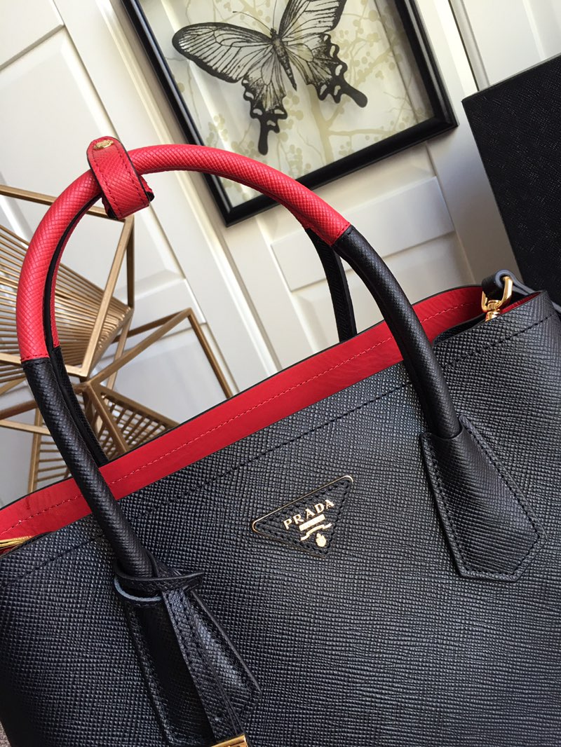 Prada Double Saffiano Leather Bag Shoulder Bag Black/Red 1BG775